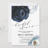 Chic Navy Blue Peony Bridal Dusche Einladung (Vorderseite)