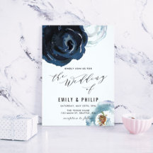 Chic Navy Blue Peony Floral Wedding Einladung