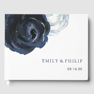 Chic Navy Blue Peony Floral Wedding Gästebuch