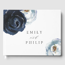 Chic Navy Blue Peony Floral Wedding Gästebuch