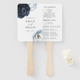 Chic Navy Blue Peony Floral Wedding Programm Fächer