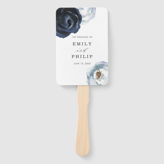 Chic Navy Blue Peony Floral Wedding Programm Fächer (Vorderseite)