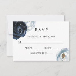 Chic Navy Blue Peony Floral Wedding RSVP Card Karte