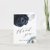 Chic Navy Blue Peony Floral Wedding Vielen Dank Karte (Vorderseite)