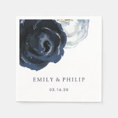 Chic Navy Blue Peony Floral Wedpaper Napkin Serviette (Vorderseite)