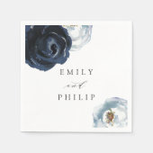 Chic Navy Blue Peony Floral Wedpaper Napkin Serviette (Vorderseite)