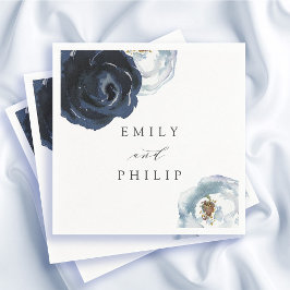 Chic Navy Blue Peony Floral Wedpaper Napkin Serviette