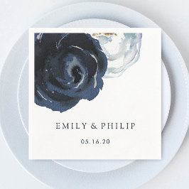 Chic Navy Blue Peony Floral Wedpaper Napkin Serviette