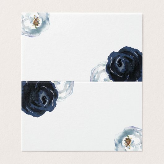 Chic Navy Blue Peony Wedding Table Platzkarte (Außenseite Aufgefaltet)