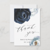 Chic Navy Blue Peony Wedding Vielen Dank Dankeskarte (Vorderseite)