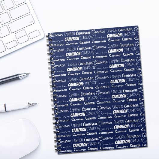 Chic Navy Blue Personalized Name Collage Notizblock