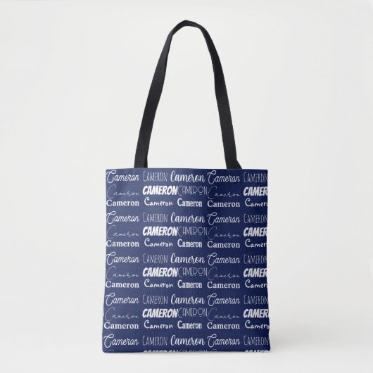 Chic Navy Blue Personalized Name Collage Tasche (Vorderseite)