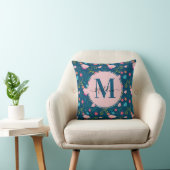 Chic Navy Blue Pink Butterfly Blume Monogram Kissen (Stuhl )