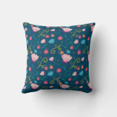 Chic Navy Blue Pink Butterfly Blume Monogram Kissen (Rückseite)