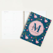 Chic Navy Blue Pink Butterfly Blume Monogram Planer (Anzeige)
