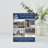 Chic Navy Blue Real Estate Company Home Listing Postkarte (Stehend Vorderseite)