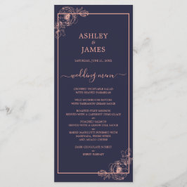 Chic Navy Blue Rose Gold Floral Kontur Hochzeit Menükarte
