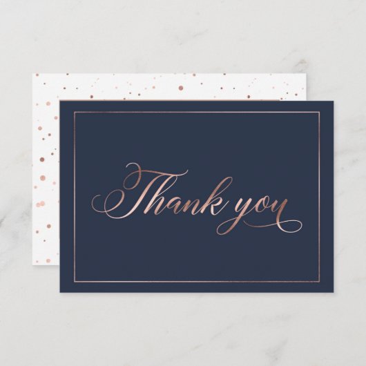 Chic Navy Blue & Rose Gold Foil Calligrafy Script Dankeskarte (Vorne/Hinten)