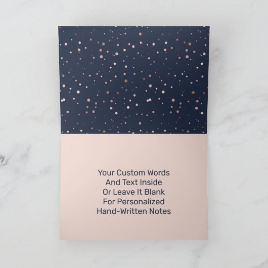 Chic Navy Blue & Rose Gold Foil Calligrafy Script Dankeskarte (Innenseite)