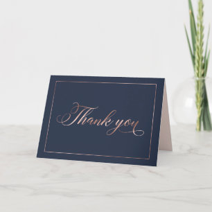 Chic Navy Blue & Rose Gold Foil Calligrafy Script Dankeskarte