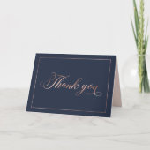 Chic Navy Blue & Rose Gold Foil Calligrafy Script Dankeskarte (Vorderseite)