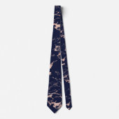 Chic Navy Blue Rose Gold Foil Marmor Krawatte (Vorderseite)