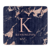 Chic Navy Blue Rose Gold Foil Marmor Monogram Schneidebrett (Vorderseite)