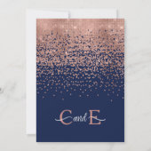 Chic Navy Blue Rose Gold Glitzer Confetti Wedding Einladung (Rückseite)