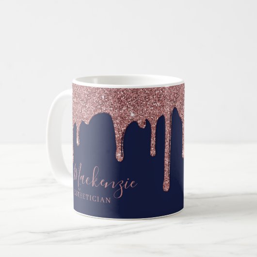 Chic Navy Blue Rose Gold Glitzer Sparkone Tropfen Kaffeetasse (Vorderseite Links)