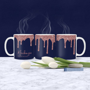 Chic Navy Blue Rose Gold Glitzer Sparkone Tropfen Kaffeetasse