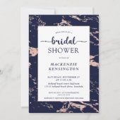 Chic Navy Blue Rose Gold Marble Brautparty Einladung (Vorderseite)