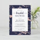 Chic Navy Blue Rose Gold Marble Brautparty Einladung (Stehend Vorderseite)