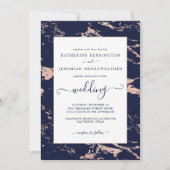 Chic Navy Blue Rose Gold Marble Wedding Einladung (Vorderseite)
