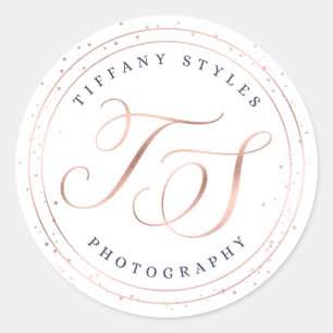 Chic Navy Blue & Rose Gold Trendfirma Logo Runder Aufkleber