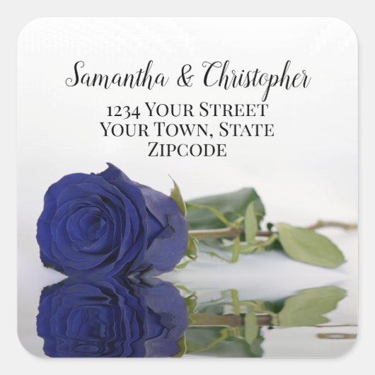 Chic Navy Blue Rose Rücksendeadresse Umschlag Aufk Quadratischer Aufkleber (Vorderseite)