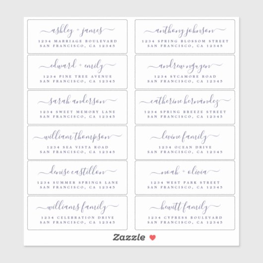 Chic Navy Blue Script Wedding Guest Address Labels (Blatt)