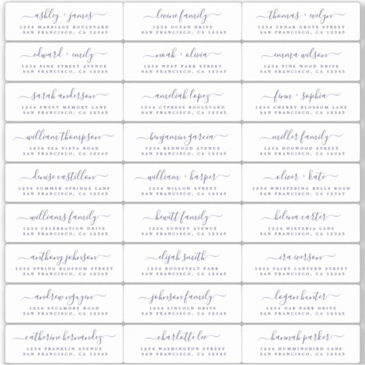 Chic Navy Blue Script Wedding Guest Address Labels (Vorderseite)