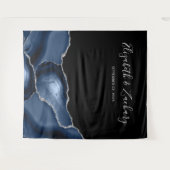 Chic Navy Blue Silver Agate Wedding Foto Booth Wandteppich (Vorderseite (Horizontal))