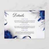 Chic Navy Blue & Silver Blume Ribbons Hochzeit Begleitkarte (Vorderseite)