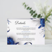 Chic Navy Blue & Silver Blume Ribbons Hochzeit Begleitkarte (Stehend Vorderseite)