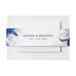 Chic Navy Blue & Silver Blume Ribbons Hochzeit Einladungsbanderole