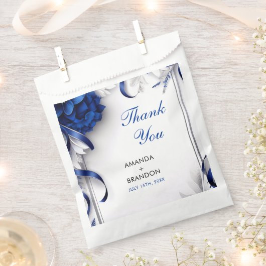 Chic Navy Blue & Silver Blume Ribbons Hochzeit Geschenktütchen (Ausgeschnitten)