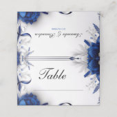 Chic Navy Blue & Silver Blume Ribbons Hochzeit Platzkarte (Außenseite Aufgefaltet)