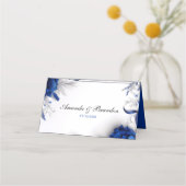 Chic Navy Blue & Silver Blume Ribbons Hochzeit Platzkarte (Rückseite)