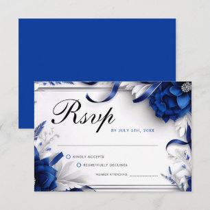 Chic Navy Blue & Silver Blume Ribbons Hochzeit RSVP Karte