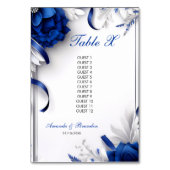 Chic Navy Blue & Silver Blume Ribbons Hochzeit Tischnummer (Rückseite)