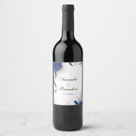 Chic Navy Blue & Silver Blume Ribbons Hochzeit Weinetikett