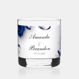 Chic Navy Blue & Silver Blume Ribbons Hochzeit Whiskyglas