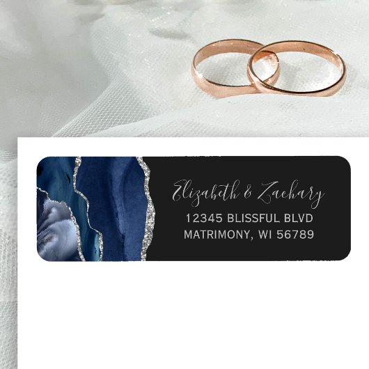 Chic Navy Blue Silver Dark Wedding Rücksendeadress