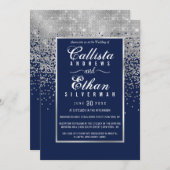 Chic Navy Blue Silver Glitzer Confetti Wedding Einladung (Vorne/Hinten)